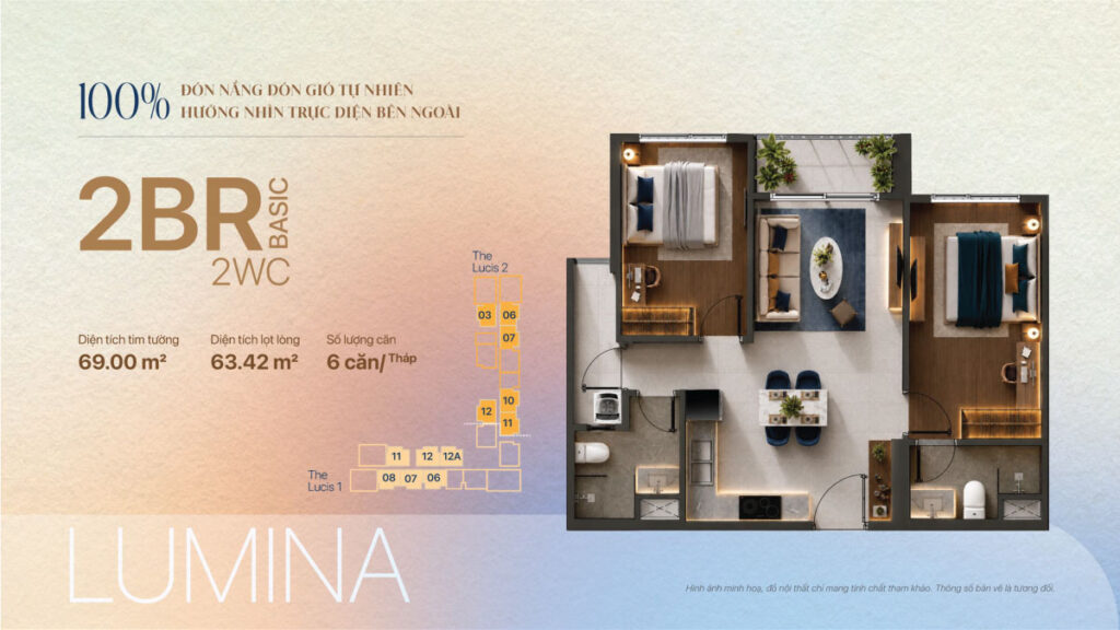 layout căn hộ 2PN dự án tt genesis
